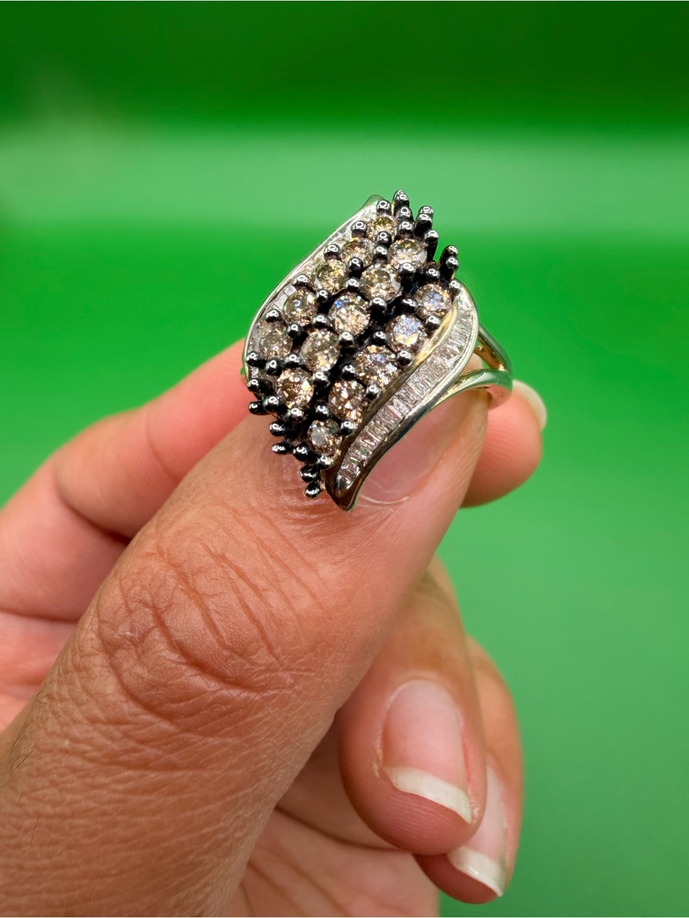 925 Sterling silver 1 Ctw Champagne & White Lab Grown Diamond Ring Size 7.5